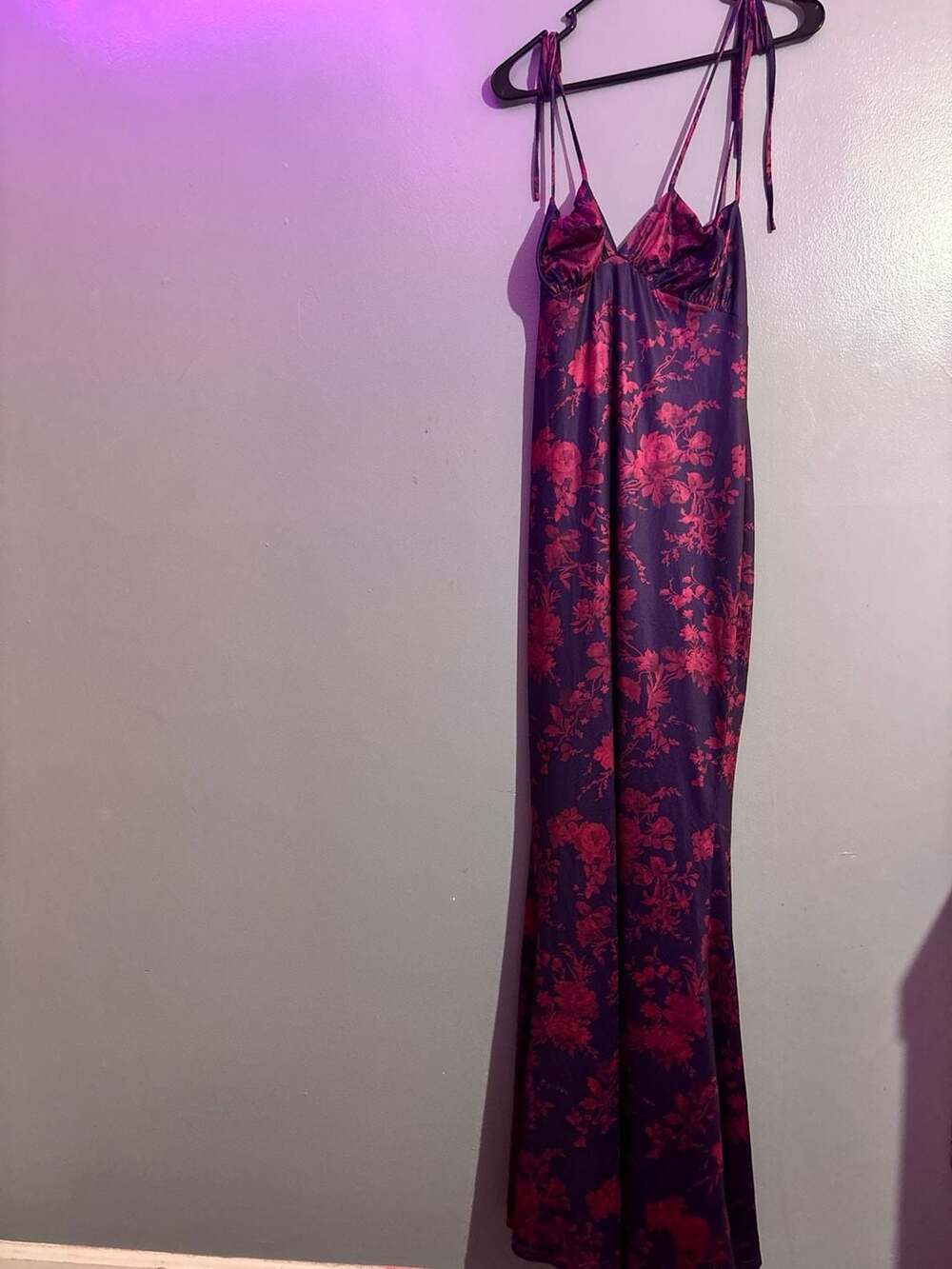 Marthea Floral Print Satin Cowl Neck Lace-Up Maxi Dress Large